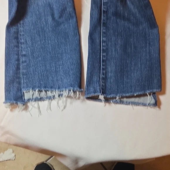 MOTHER Distressed Flare Jeans in Blue - Picture 11 of 13